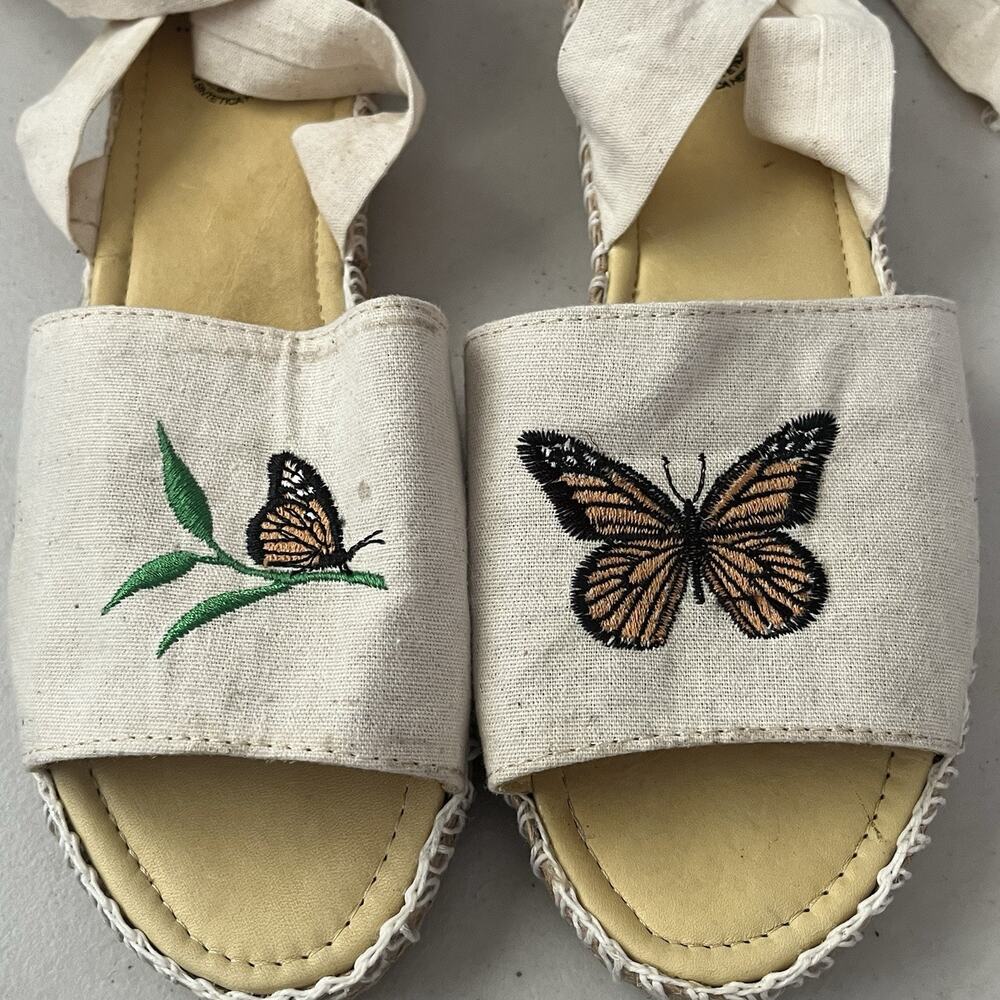 Mexican Huaraches Espadrilles Butterfly Embroidery MEX 5 US 8 Karla Cambustion - Picture 4 of 12